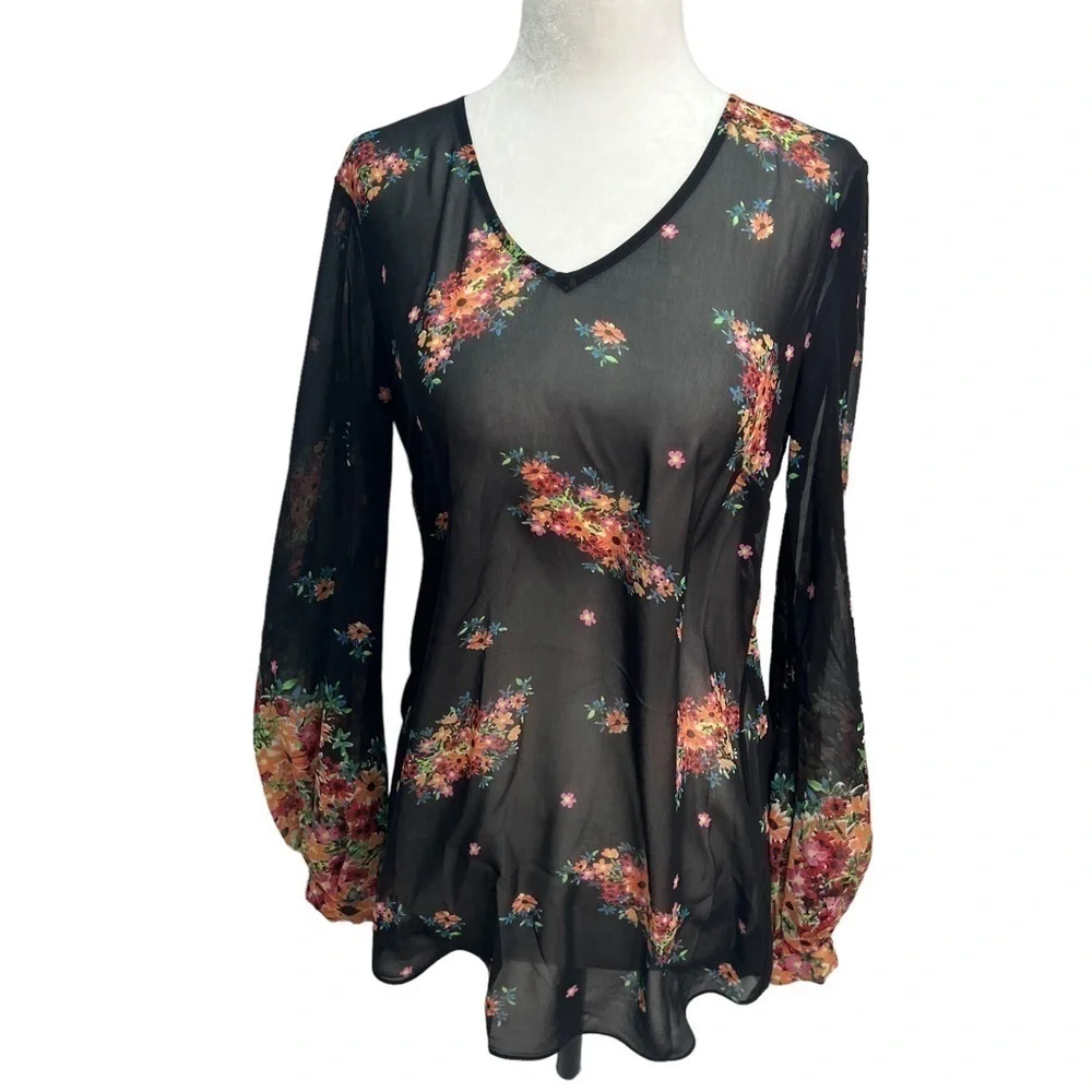 cabi Blooming Blouse Style 3594 Black Floral Size XS - Picture 3 of 12